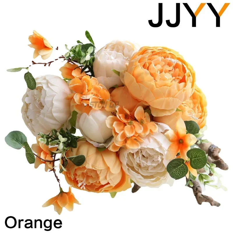 Artificial Flower Bouquet 13 Heads European Peony Silk Flowers Plastic