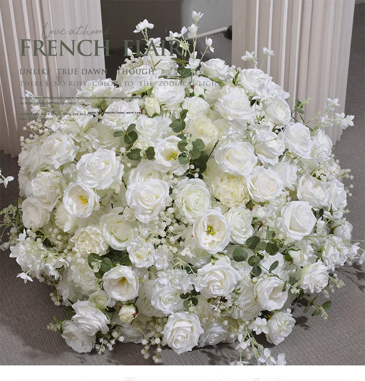 Elegant White Rose and Baby's Breath Flower Ball Decor