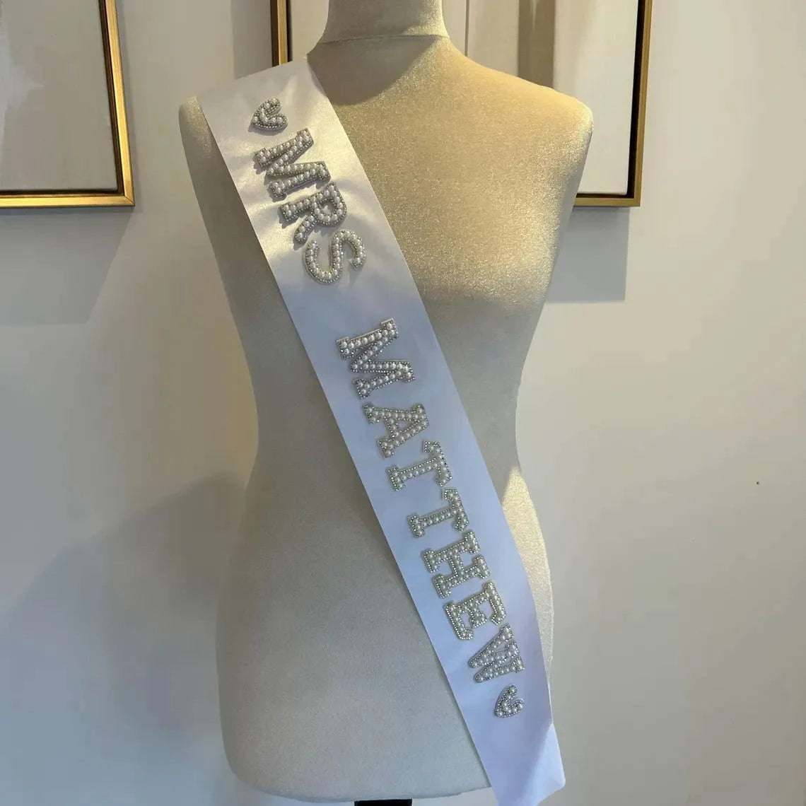 Personalised Bridal Hen Party Sash Sparkle Pearl Bride Sash Bridal Hen