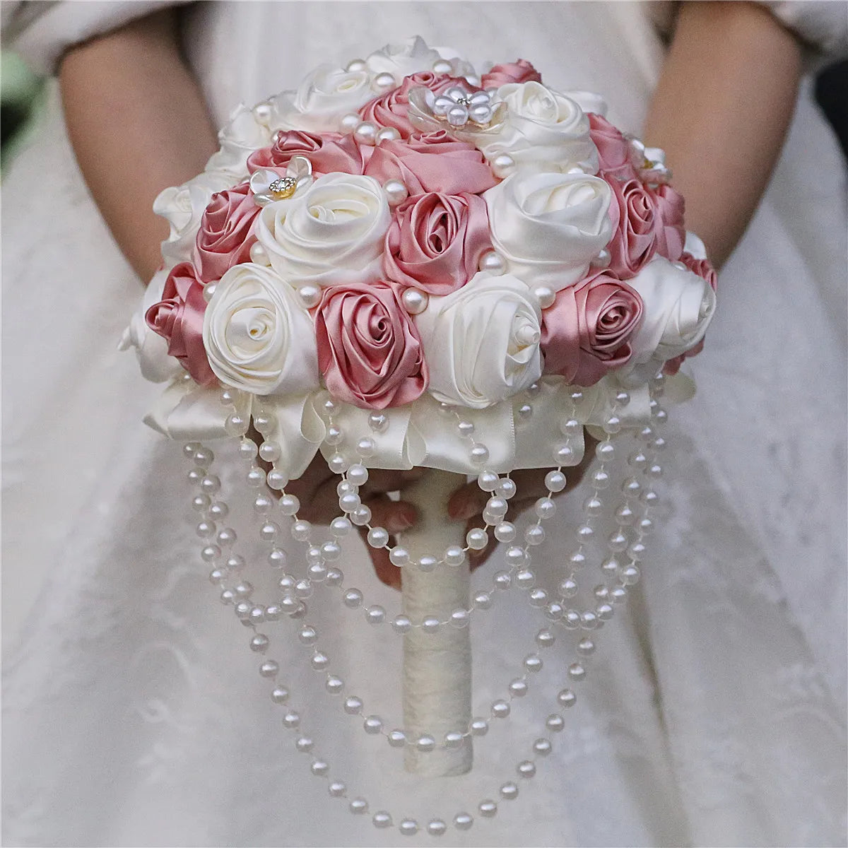 Cream Satin Rose Bridal Bouquet