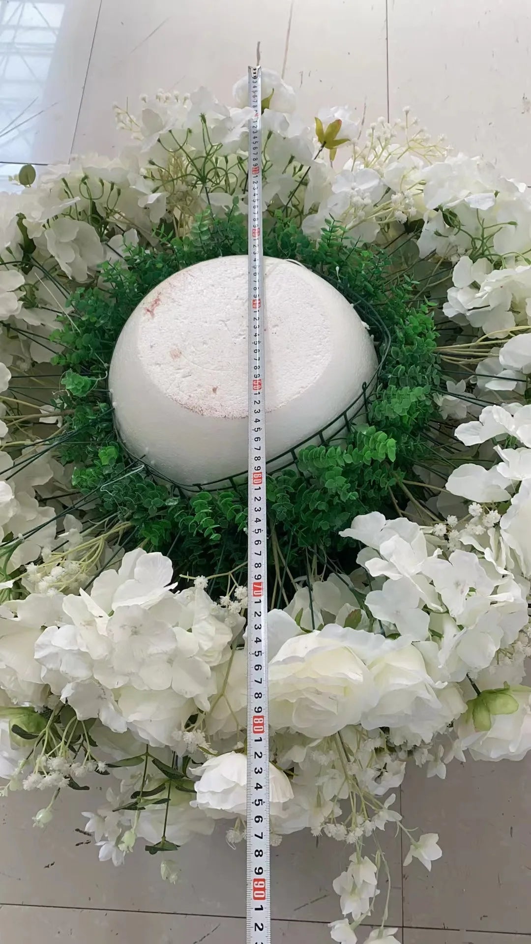 Elegant White Rose and Baby's Breath Flower Ball Decor