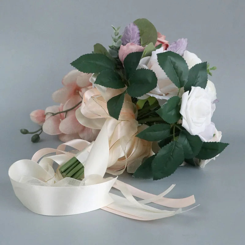 White Khaki Cascading Bridal Bouquet
