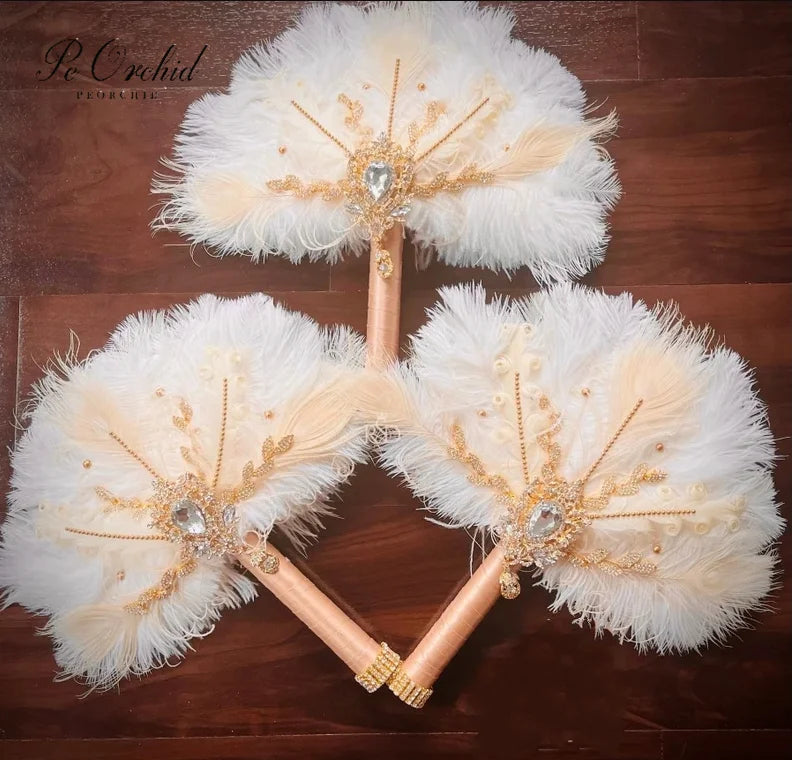 Elegant Feather Bridal Fan Bouquet