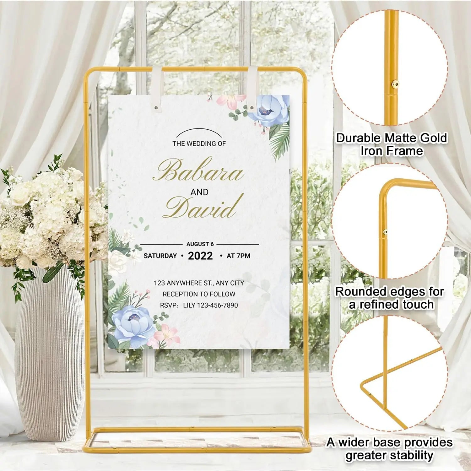 Adjustable Welcome to Our Wedding Sign Stand with 2 Leather Sign Hanging Straps,Wedding Sign Holder for PartyGraduation Ceremony