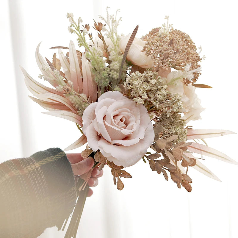 Wedding Decoration Artificial Flowers Rose Peony Pampas Bride Bouquet 