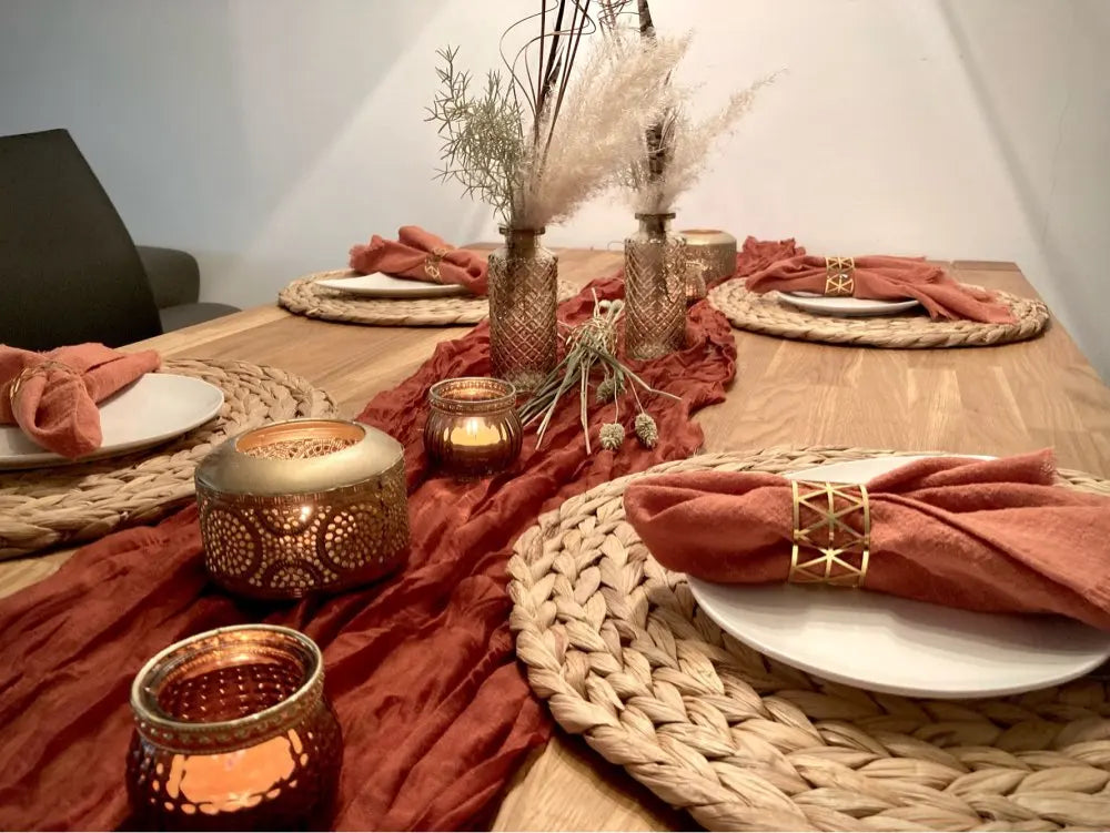 Soft Gauze Rustic Setting Table Runner and Napkin Set