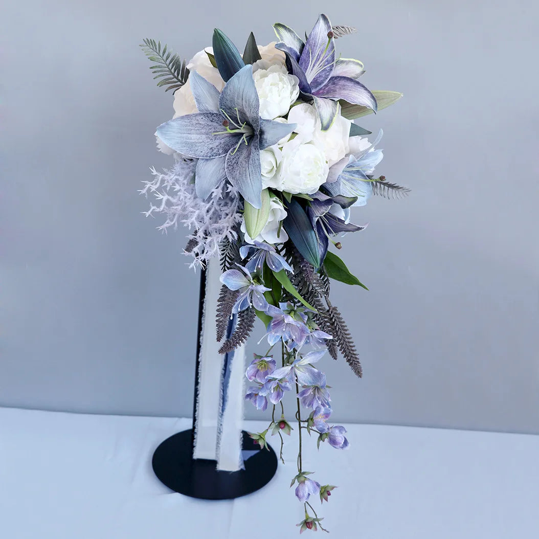 Blue Cascading Bridal Bouquet
