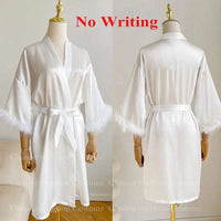 White Bride Wedding Robe with Feathers Women Satin Peignoir Sexy Bride