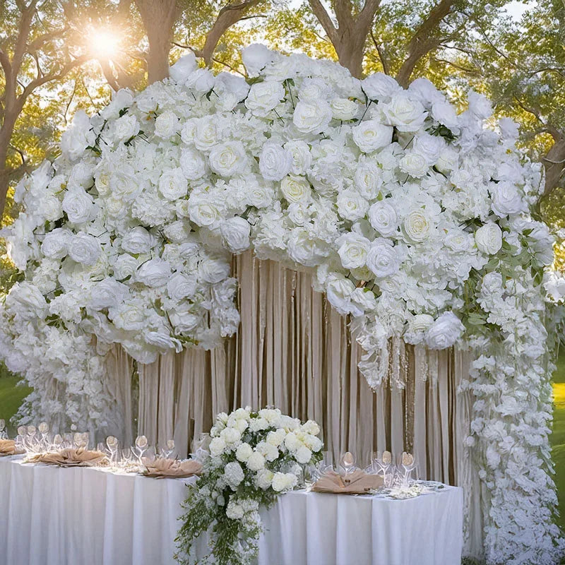 Luxury White Rose & Hydrangea Cascading Wedding Arch Floral Arrangement