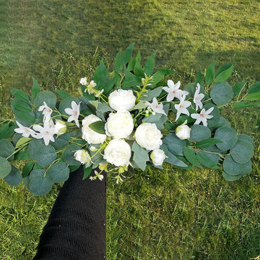 Artificial Wedding Arch Flowers Boho Red Rose Eucalyptus Garland Drape