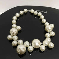 Elegant imitation pearl women's choker necklace with large round beads for weddings and parties