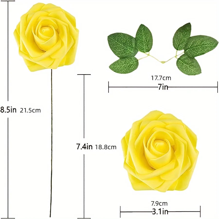 25PCS Artificial Foam Roses with Stems | DIY Wedding Bouquet & Centerpiece Flowers