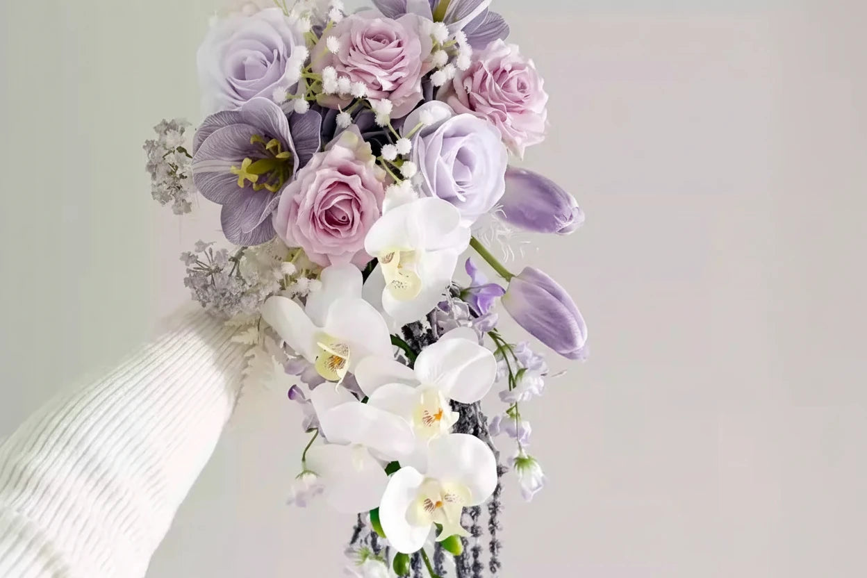 Purple Pink Cascading Bridal Bouquet