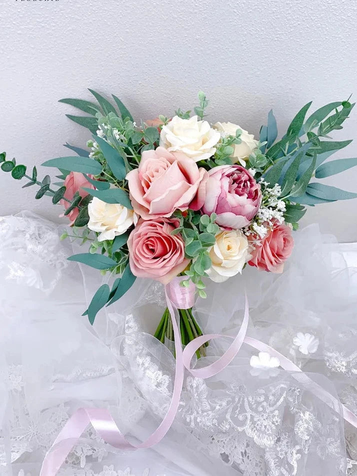 Blush Pink, Mint and Cream Wedding Bouquet