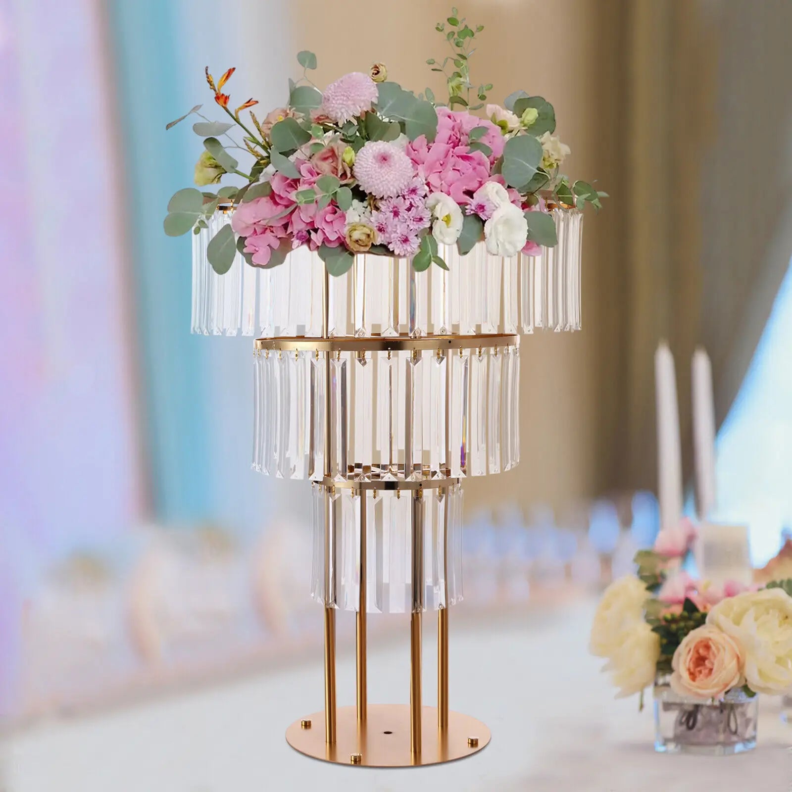 3-Tier Gold Crystal Flower Stand