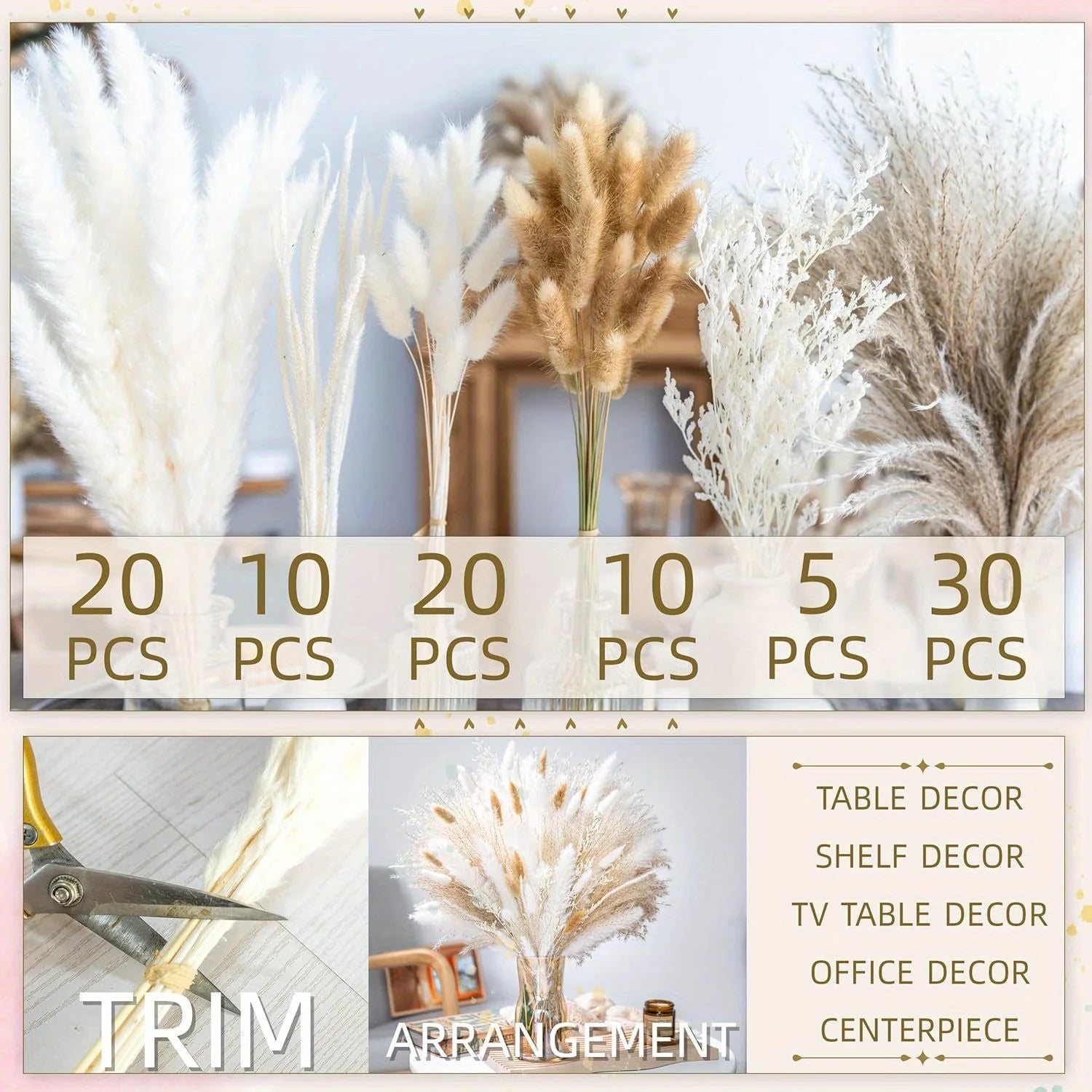 95PCS Dried Pampas Grass Bouquet