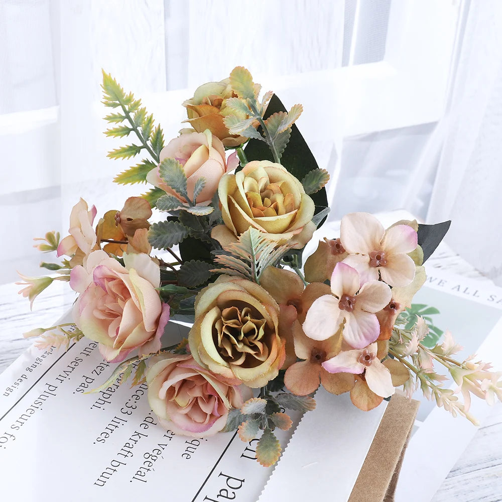 Beautiful Roses Autumn Artificial Flowers Silk Peony Hydrangea Big Bri