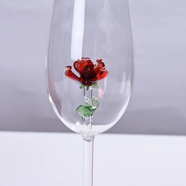 Elegant Champagne Flute Creative 3D Red Flower Build In Glasses Champa