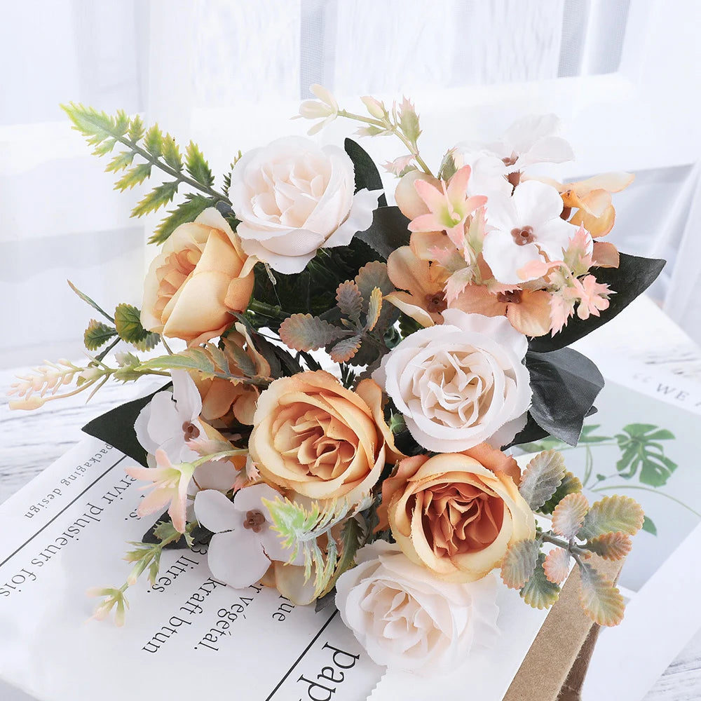 Beautiful Roses Autumn Artificial Flowers Silk Peony Hydrangea Big Bri