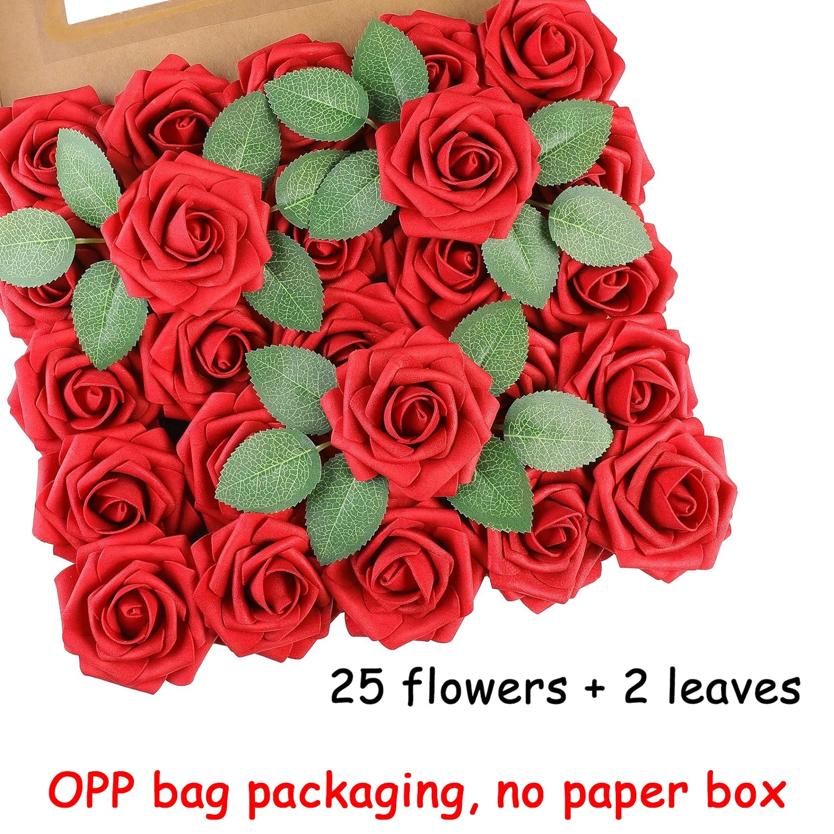25pcs Artificial Flowers, Fake Flowers Roses W/stem For DIY Wedding Bo
