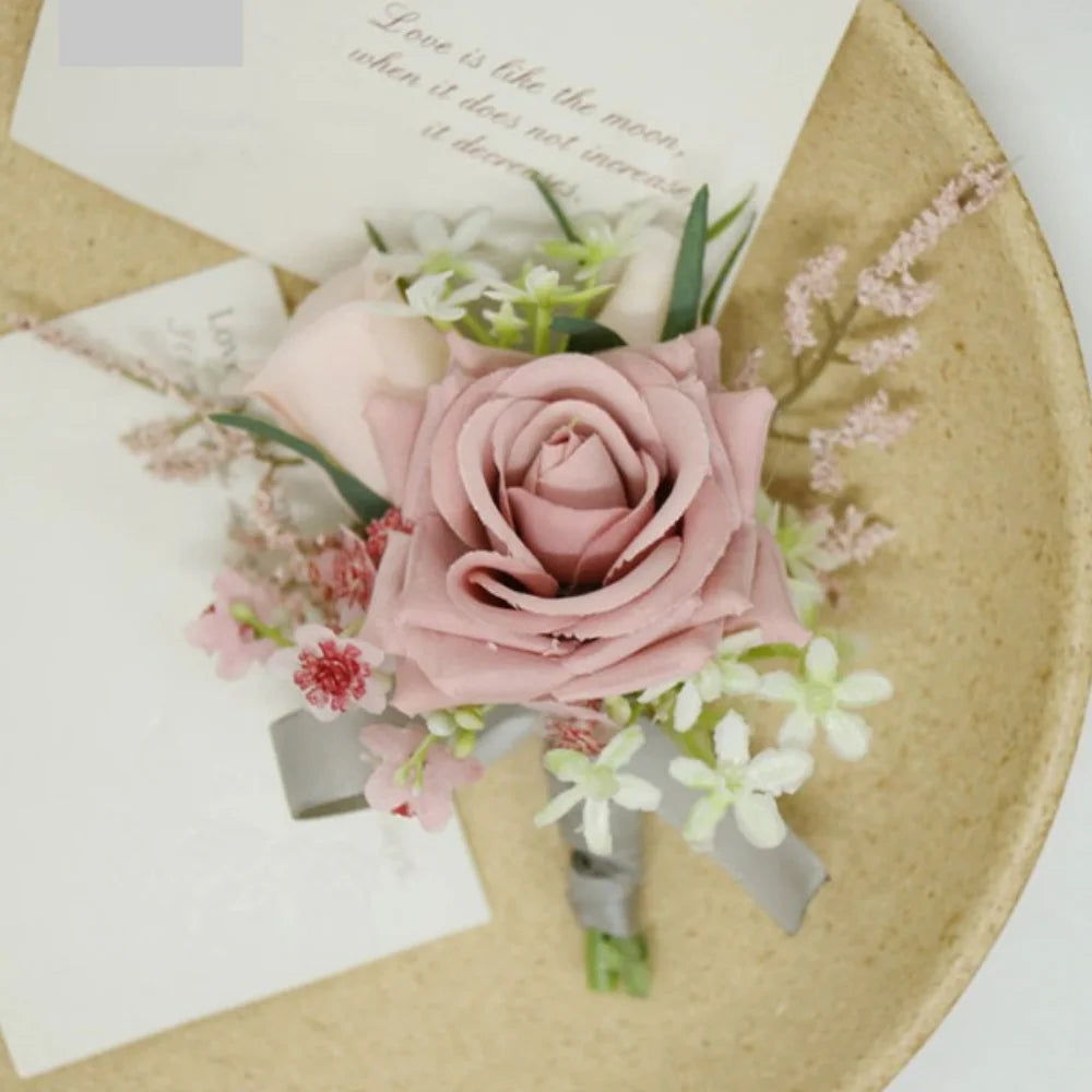 Pink Wedding Boutonniere Corsage Set