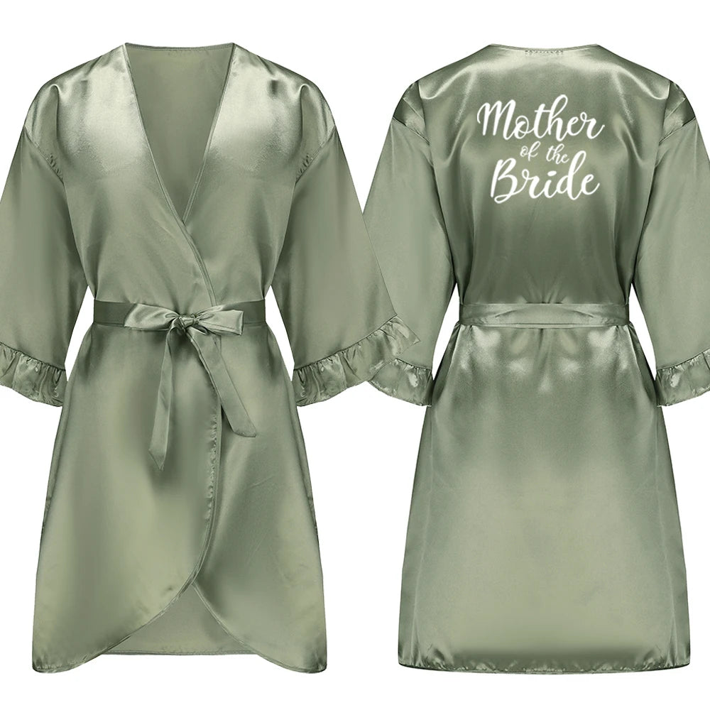 Sage Green and White Satin Silk Robes for Wedding Party