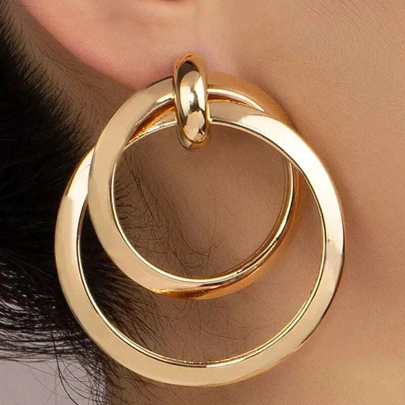 Gold Color Twisted Big Hoop Earrings For Women Night Club Party Girls 