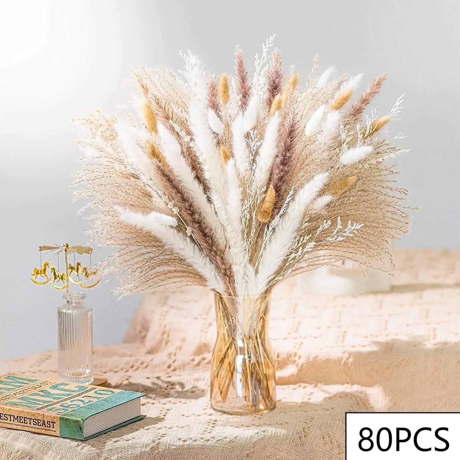 105pcs Natural Dried Flowers Pampas Floral Bouquet Boho Country Home D