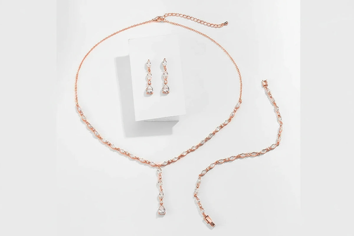 Crystal Y-Drop Bridal Jewelry Set – Necklace, Earrings & Bracelet