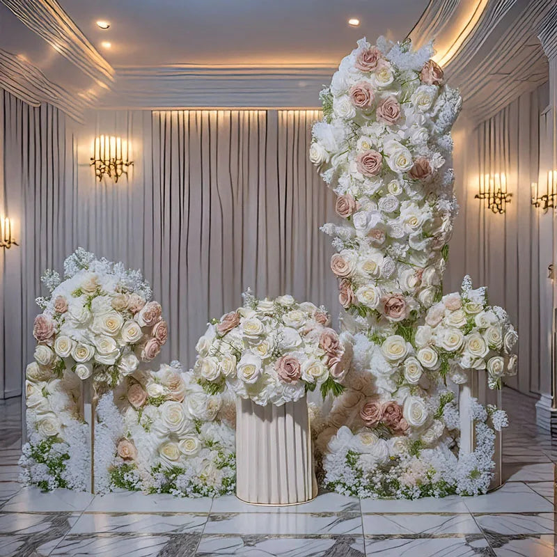 White and Blush Pink Floral Wedding Arch Set