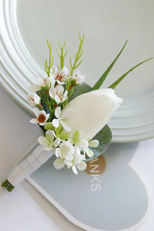 White Wedding Corsage Boutonniere