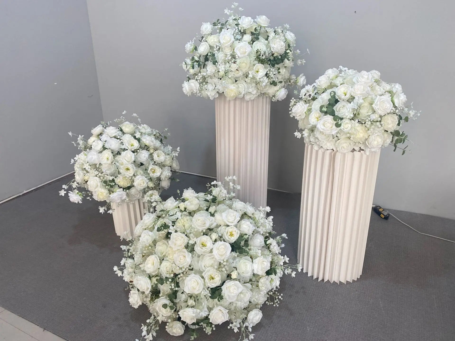 Elegant White Rose and Baby's Breath Flower Ball Decor