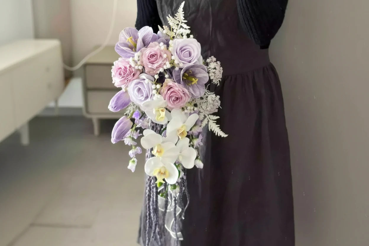 Purple Pink Cascading Bridal Bouquet