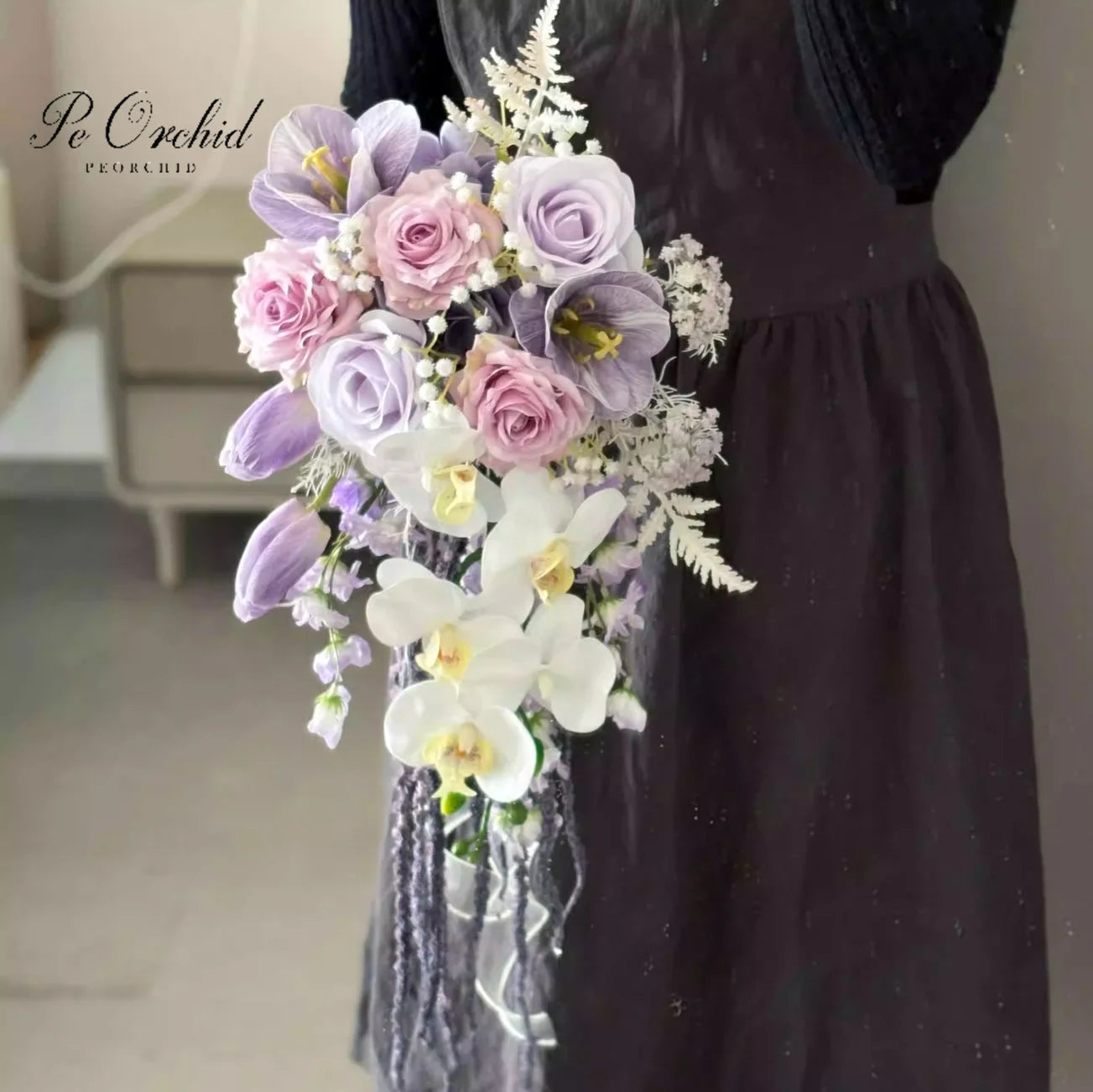 Purple Pink Cascading Bridal Bouquet