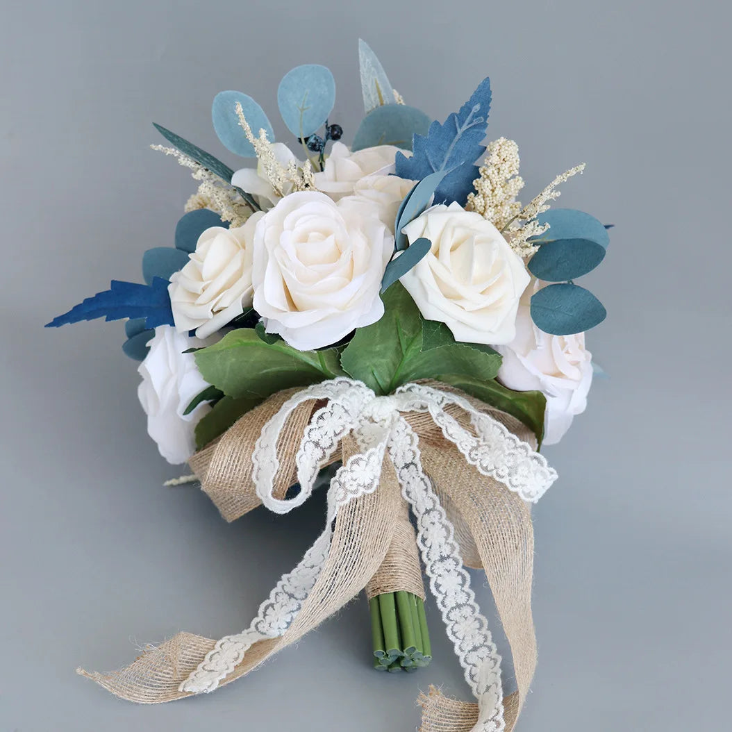 Blue Silk Rose Bridal Wedding Bouquet