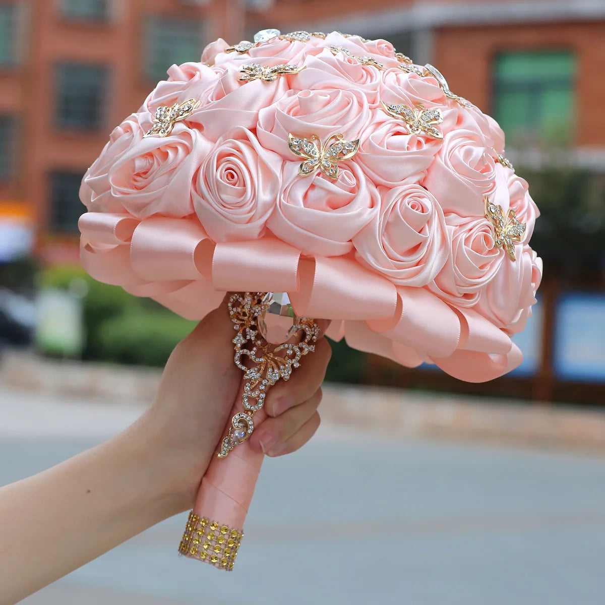 Pink Crystal Bridal Rose Bouquet