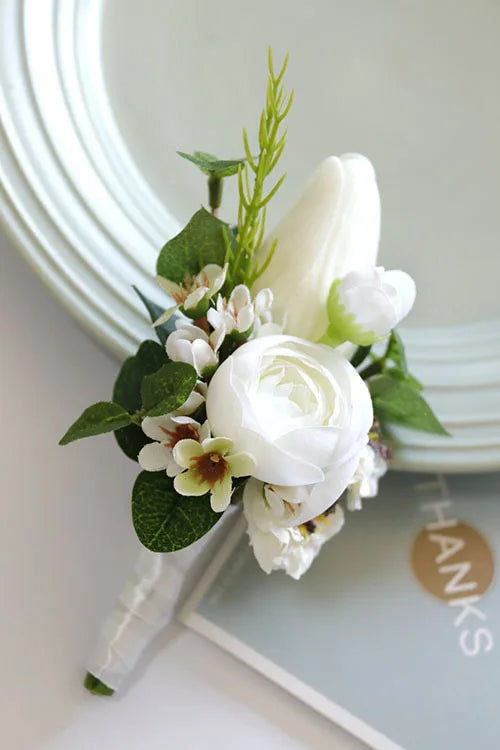 White Wedding Corsage Boutonniere