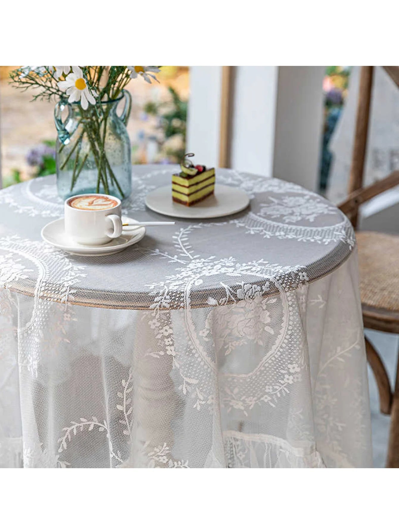 Lace Table Cloth Retro Mesh Tablecloth White Rectangle Table Cover Wedding Party Decor Picnic Cloth Background Cloth