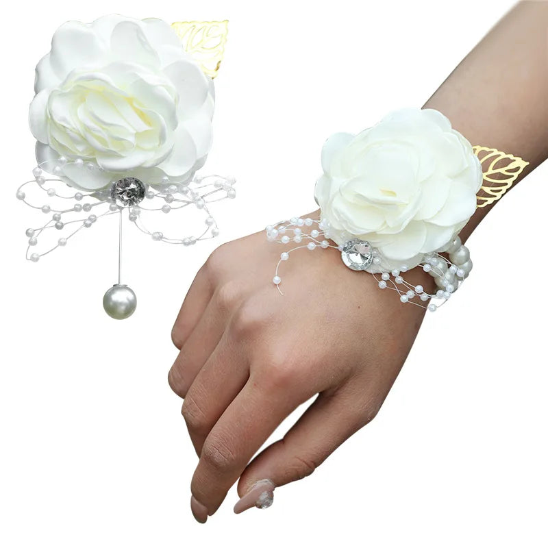 Pearl Silver Leaf Wrist Corsage
