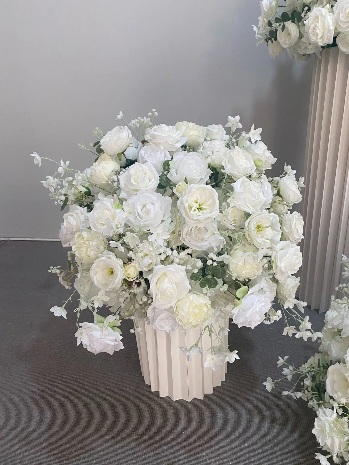 Elegant White Rose and Baby's Breath Flower Ball Decor