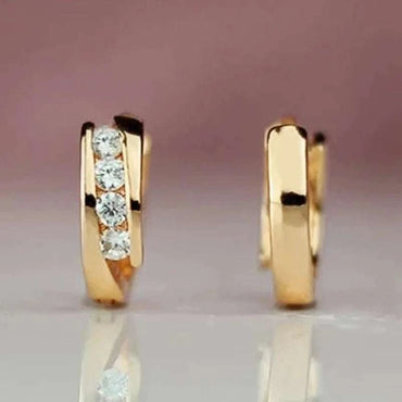 Huitan Gold Color Hoop Earrings for Women Daily Wear Statement Ear Cir
