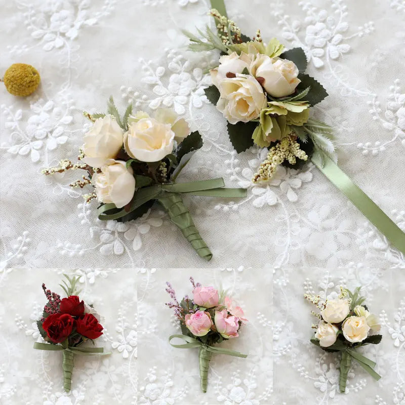 Silk Rose Wedding Boutonniere
