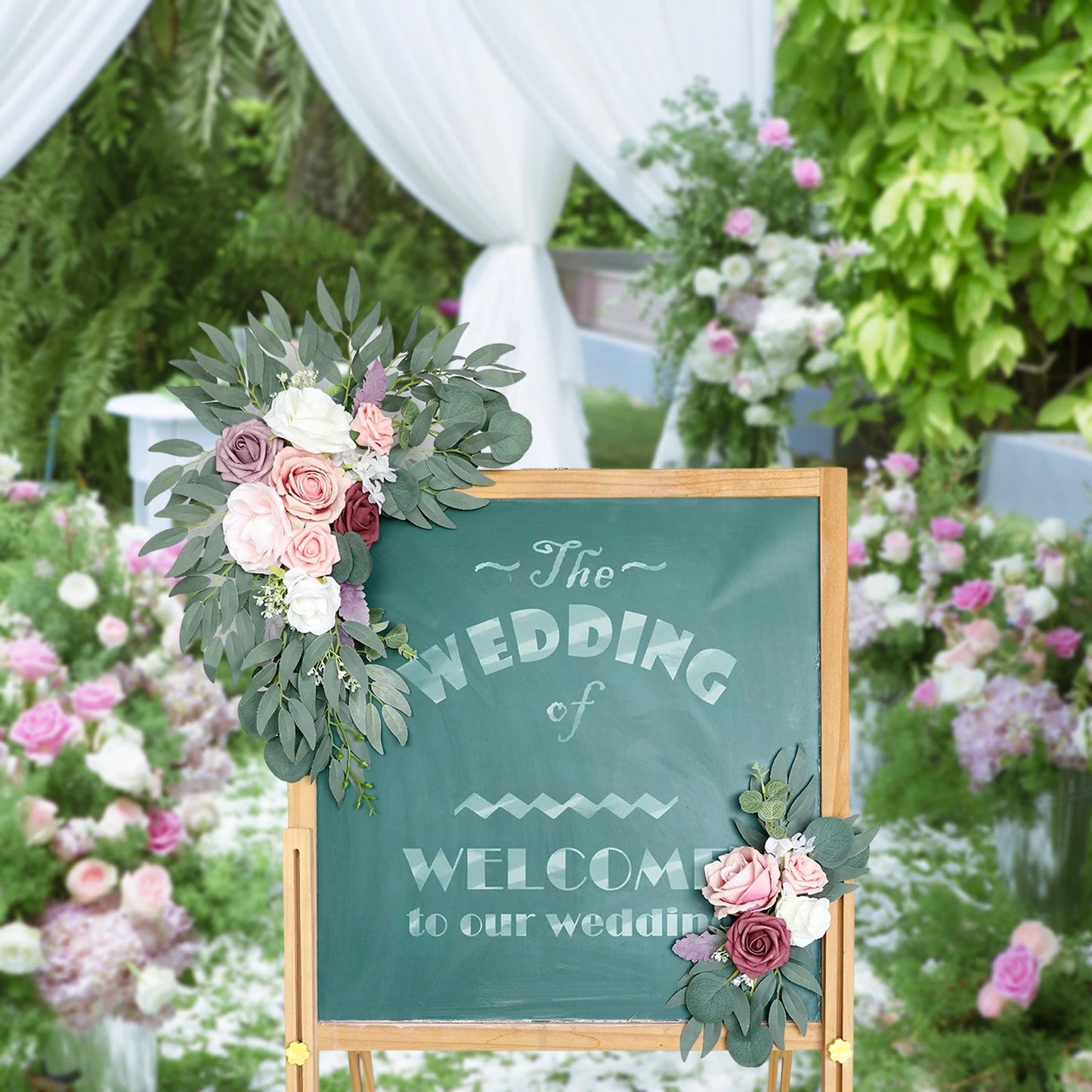 Large 2Pcs Artificial Flower Swag Floral Swag Garland Wedding Arch Flowers Kit for Sign Rustic Artificial Floral Swag Arch Decor