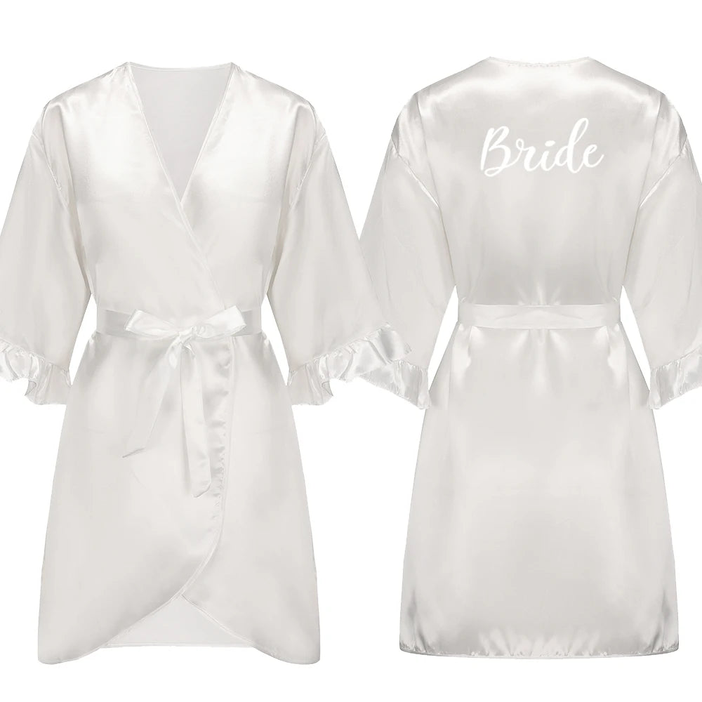 Sage Green and White Satin Silk Robes for Wedding Party