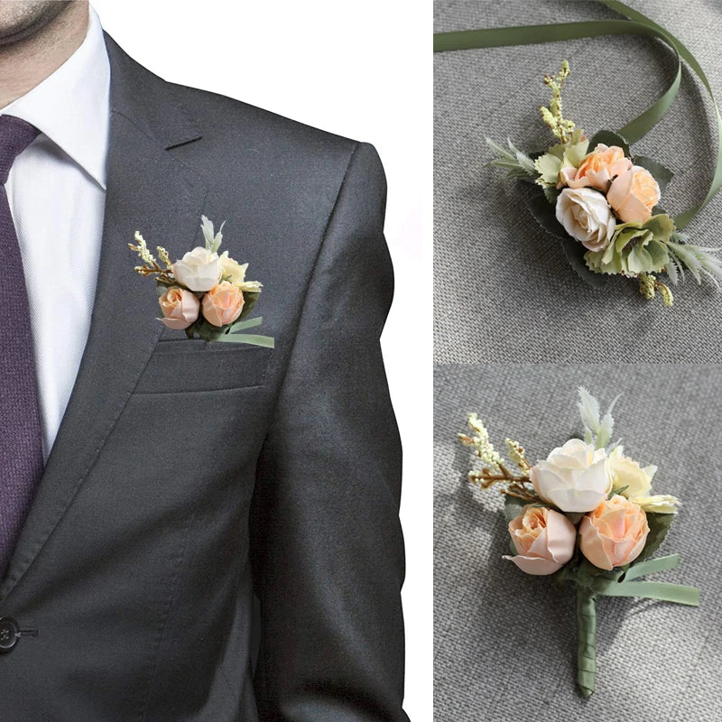 Silk Rose Wedding Boutonniere
