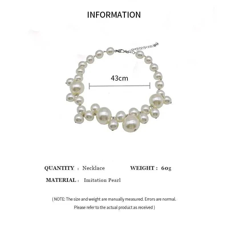 Imitation pearl women's necklace choker with large round beads, 43cm length, elegant for weddings and parties