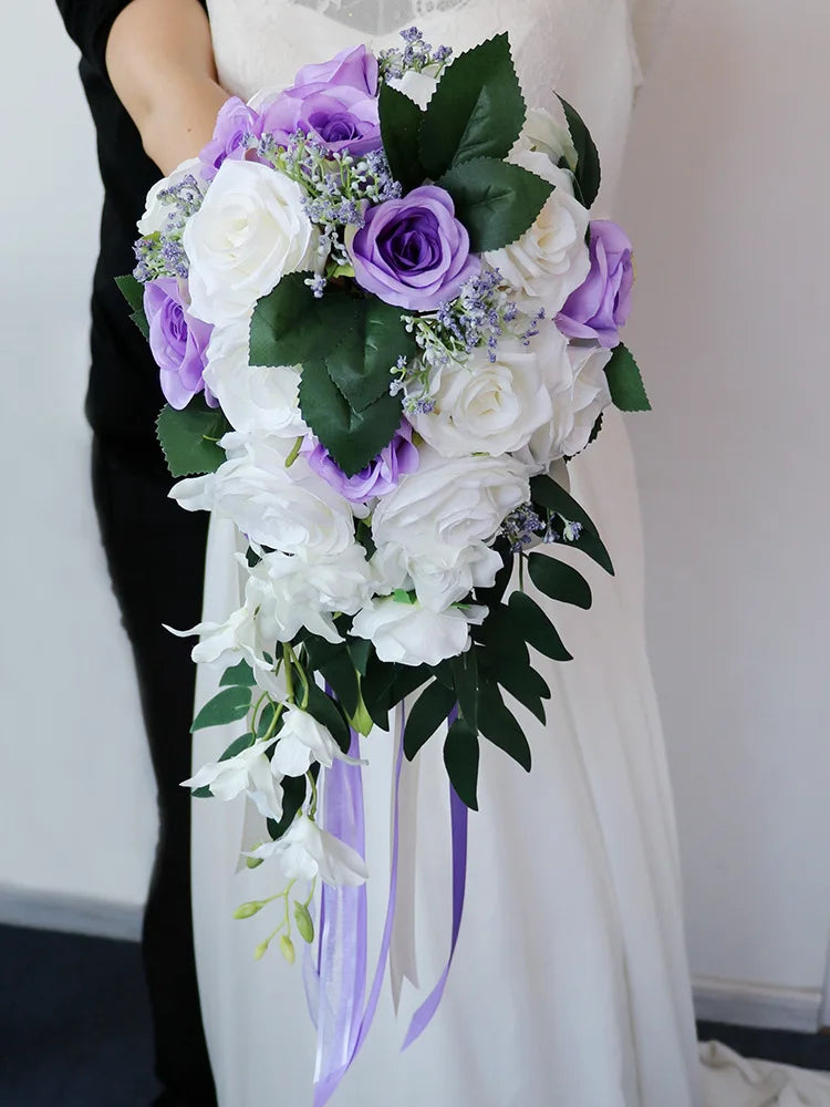 Cascading Silk Rose Bridal Bouquet