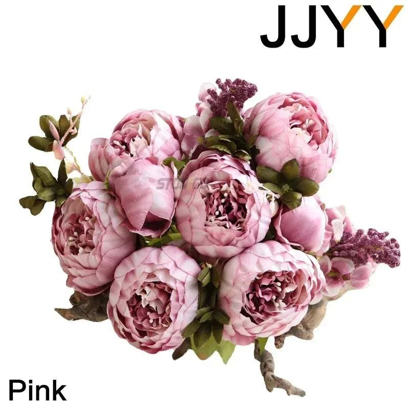 Artificial Flower Bouquet 13 Heads European Peony Silk Flowers Plastic