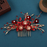Vintage Red Crystal Flower Hair Clip