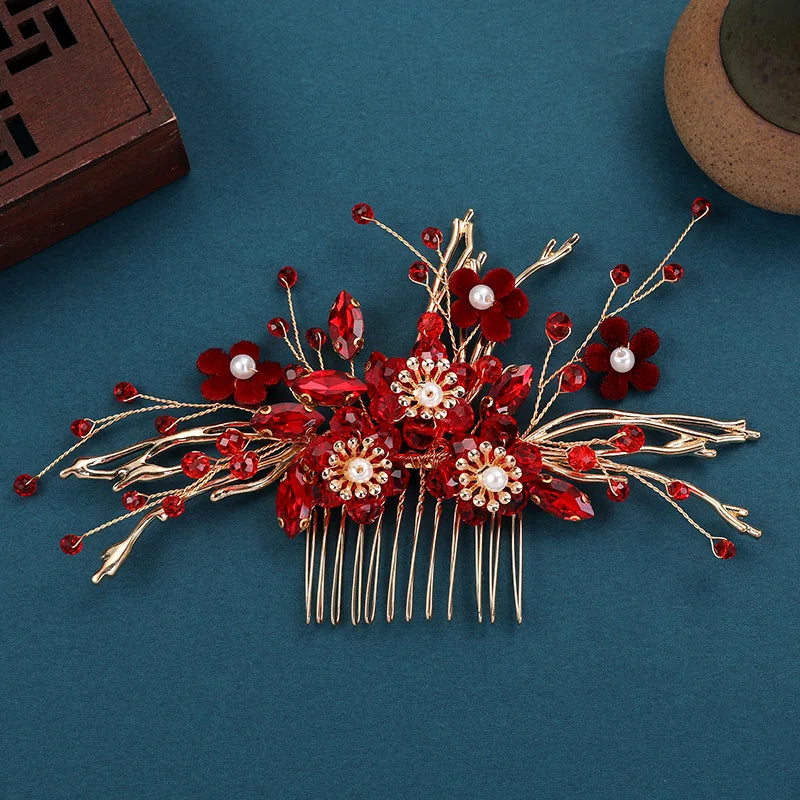 Vintage Red Crystal Flower Hair Clip